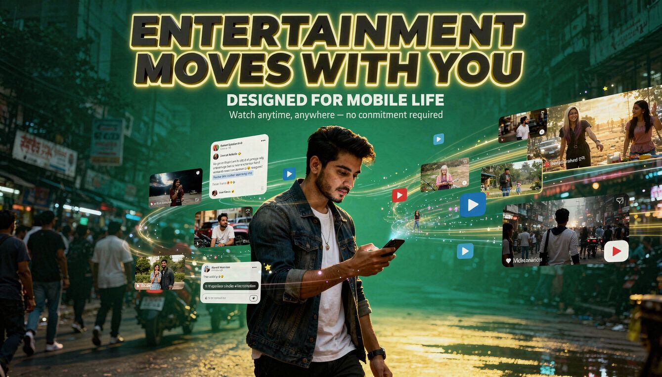 Illustration showing how mobile short-form video allows entertainment content to move seamlessly with everyday life