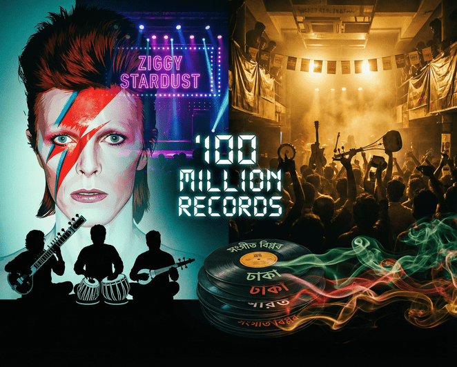 ডেভিড বোয়ির প্রতীকী ভাবমূর্তি এবং দক্ষিণ এশিয়ার সংগীত যন্ত্রের সমন্বয়