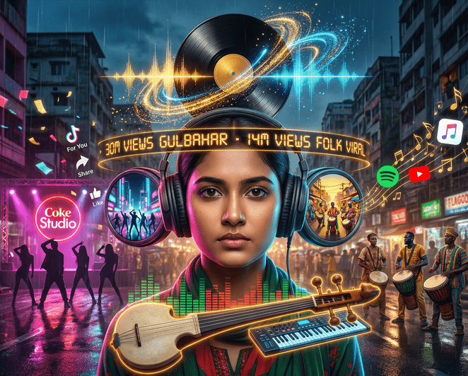 ২০২৬ সালে বাংলাদেশের বিনোদন দৃশ্যে K-pop, আফ্রোবিটস এবং TikTok ভাইরালিটি — বৈশ্বিক সংগীত প্রভাবের ধারণাগত চিত্র