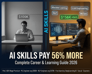 PwC তথ্যে দেখানো পাশাপাশি ক্যারিয়ার তুলনা — AI-দক্ষ কর্মীরা ৫৬% বেশি আয় করছেন, ২০২৬ সালের ML ও NLP ইঞ্জিনিয়ারের বেতন বেঞ্চমার্কসহ।