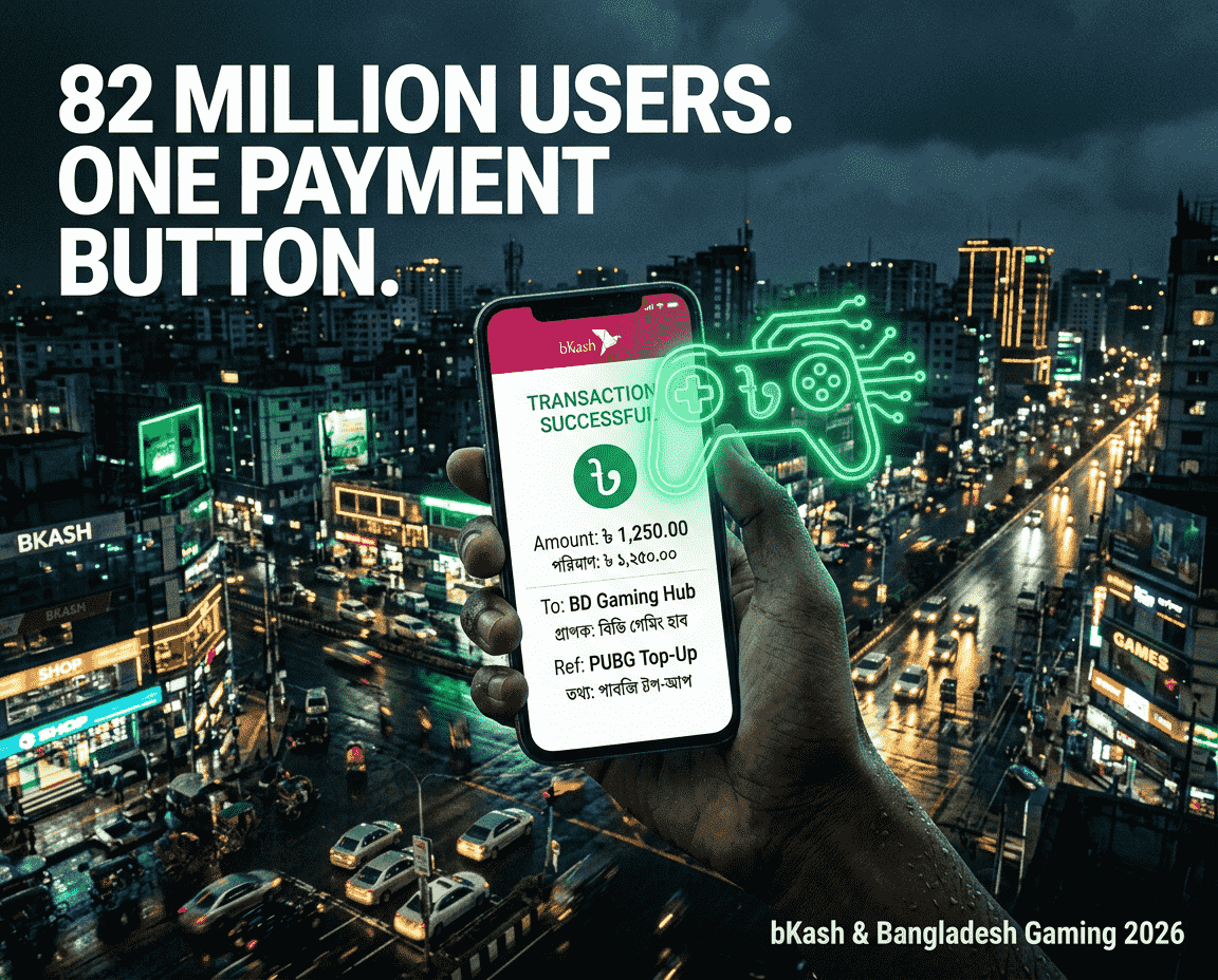 স্মার্টফোনে বিকাশ পেমেন্ট ইন্টারফেস — ২০২৬ সালে বাংলাদেশে অনলাইন গেমিং ডিপোজিটের প্রধান মাধ্যম।