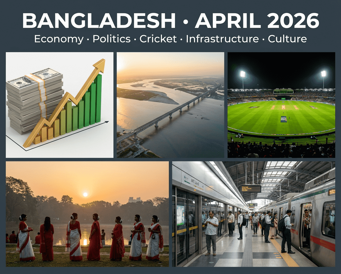 বাংলাদেশ এপ্রিল ২০২৬: রেকর্ড $৩.৭৫ বিলিয়ন রেমিট্যান্স, পদ্মা সেতু ট্র্যাফিক মাইলস্টোন, BAN বনাম NZ ক্রিকেট, পহেলা বৈশাখ, ঢাকা মেট্রো রেল।