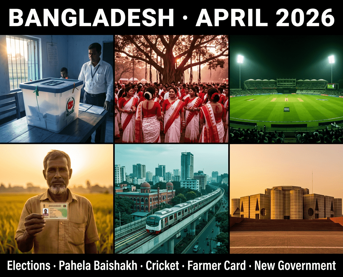 বাংলাদেশ এপ্রিল ২০২৬: ৯ এপ্রিল উপনির্বাচন, ১৪ এপ্রিল পহেলা বৈশাখ নববর্ষ, ১৭ এপ্রিল থেকে নিউজিল্যান্ড ক্রিকেট, কৃষক কার্ড উদ্বোধন।