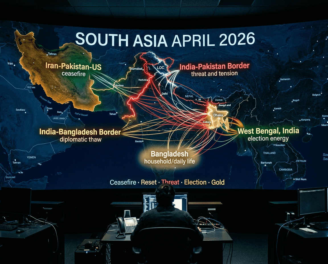 দক্ষিণ এশিয়া এপ্রিল ২০২৬: ইরান-মার্কিন যুদ্ধবিরতি, বাংলাদেশ-ভারত রিসেট, কলকাতা হুমকি, পশ্চিমবঙ্গ নির্বাচন।